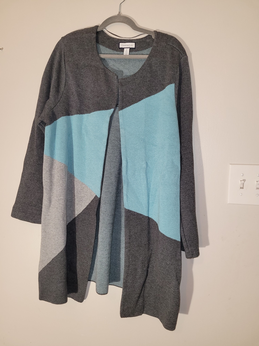Coldwater Creek Gray & Aqua Colorblock Open Cardigan